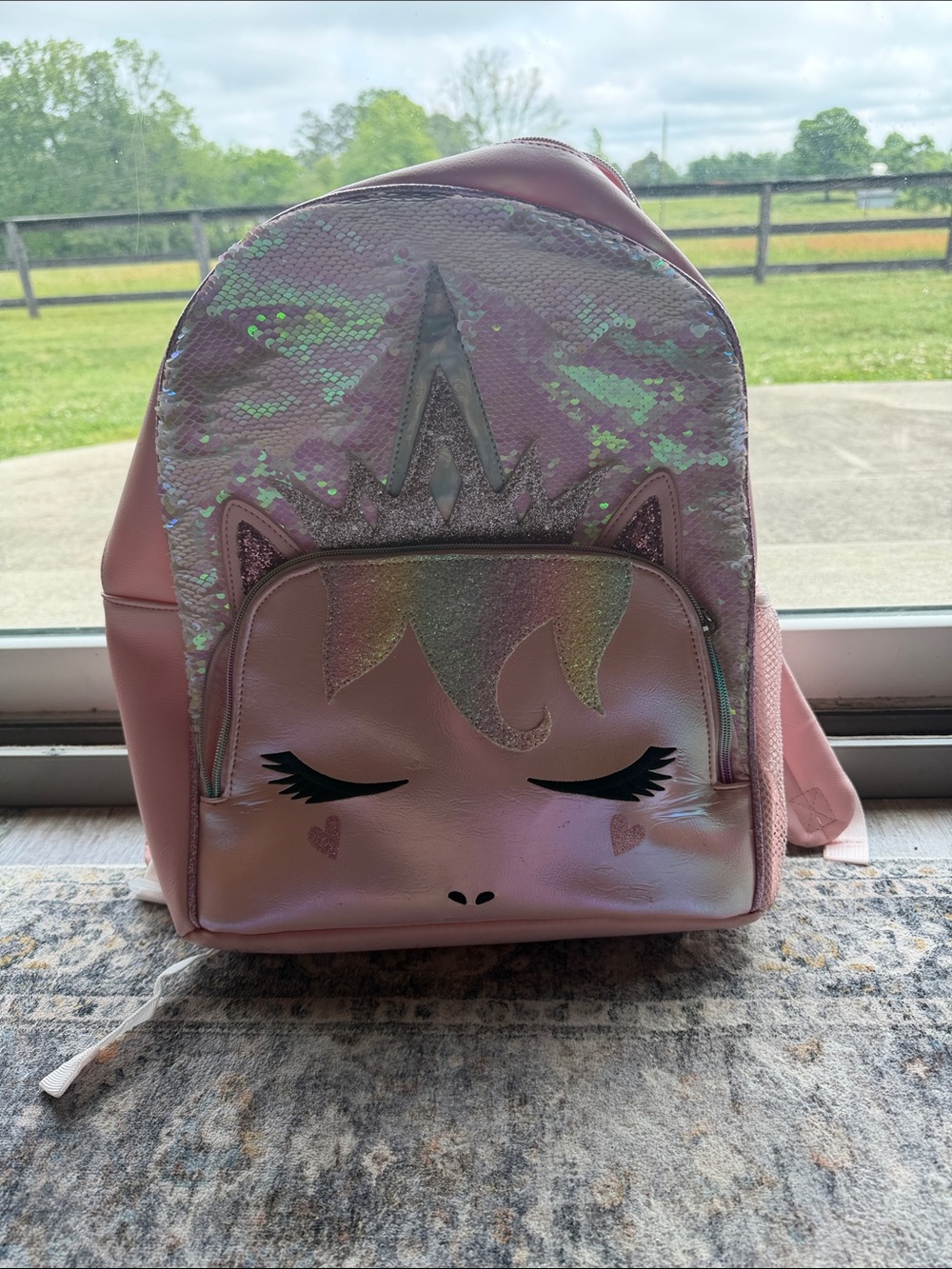 Girls Pink Unicorn Sequin Kids Backpack with Shimmer Front